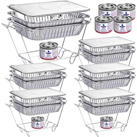 Foldable Chafing Dishes Disposable Buffet Set - Set of 6/36pc Half-Sized (9x13) - Picture 1 of 7